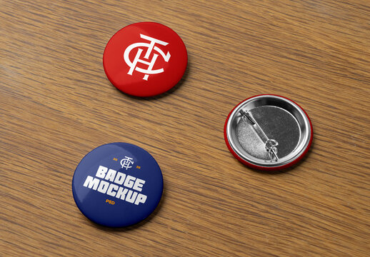 Three Circle Bagde on Wood Mockups