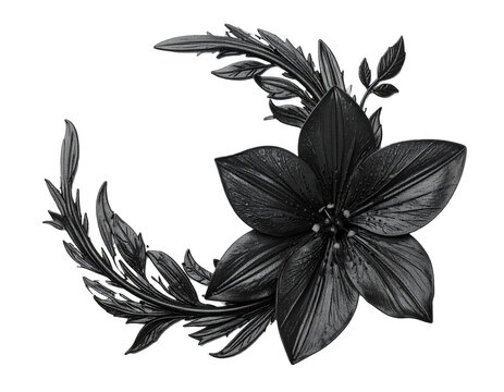 Black botanical line drawing isolated for graphic designers to create minimalist logos or invitations on transparent background for an elegant aesthetic
