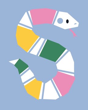 Cute Retro Snake Illustration in Simple Graphic Style
