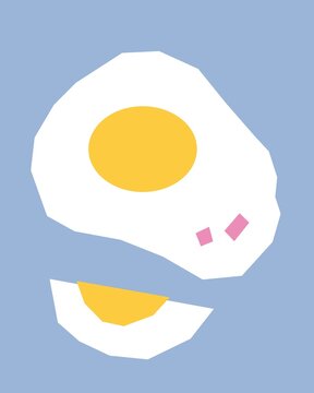Cute Retro Fried Sliced Egg Illustration in Simple Graphic Style