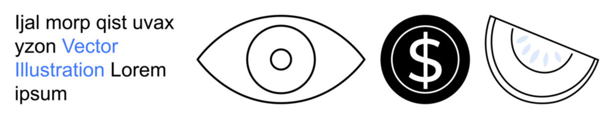 Obraz premium Finance, vision, monitoring, business, advertising, creativity. Abstract eye, dollar symbol and semi-circle graphics. Vision and finance for branding and analysis