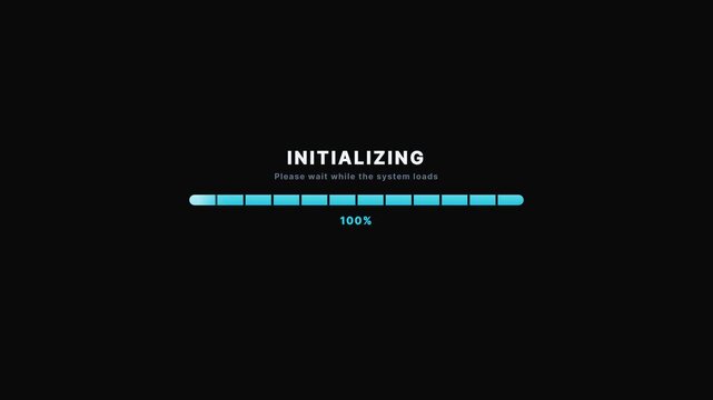 Initializing loading bar animation with segmented progress indicator on dark background