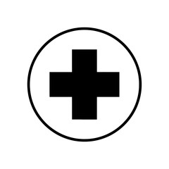 Obraz premium A simple black cross symbol inside a white circle, a universal medical healthcare icon