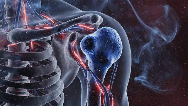 Detailed visualization of neural and cardiovascular electrical activity within the human body showcasing complex interactions in