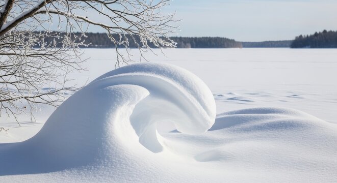 Sculpted snowdrifts on a frozen winter landscape