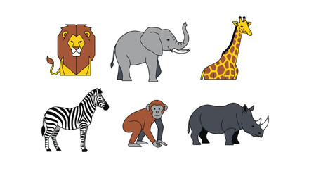 Obraz premium Cartoon animals set lion elephant giraffe zebra monkey and rhino
