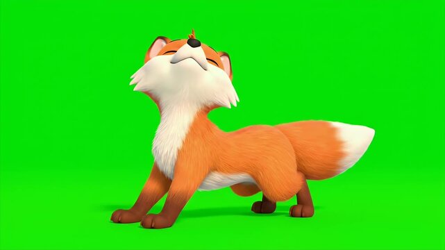 Playful Cartoon Fox Character on Green Screen Background for Animation and Video Editing Projects Illustrating Adorable Wildlife