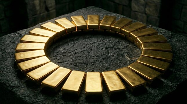 Gold bars arranged in circular formation symbolizing wealth preservation, diversification and long term investment strategy