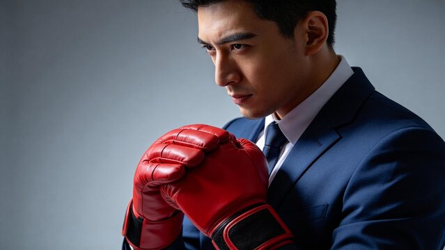 Man in suit with boxing gloves