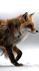 Fototapeta premium A beautiful fox walks through a soft blanket of snow, its rich fur shimmering against the cold backdrop. The scene radiates tranquility and the spirit of nature's wonder
