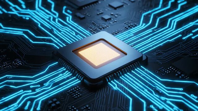 Processor Technology Macro View of a Computer Processor and Circuit Board in Motion