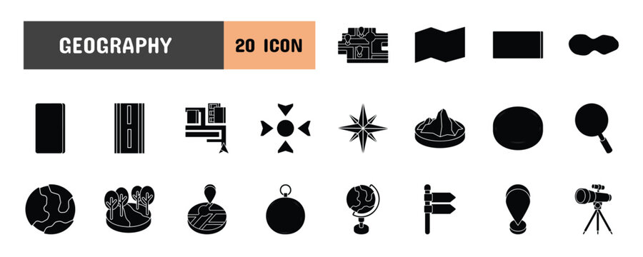 20 Geography Glyph Icon Illustration Set