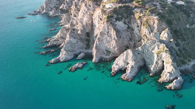 Summer aerial panorama of Calabria Capo Vaticano coastline with clear waters and coastal scenery