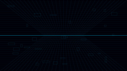 Obraz premium Abstract futuristic blue neon perspective grid background for technology, science fiction, and digital connectivity concepts