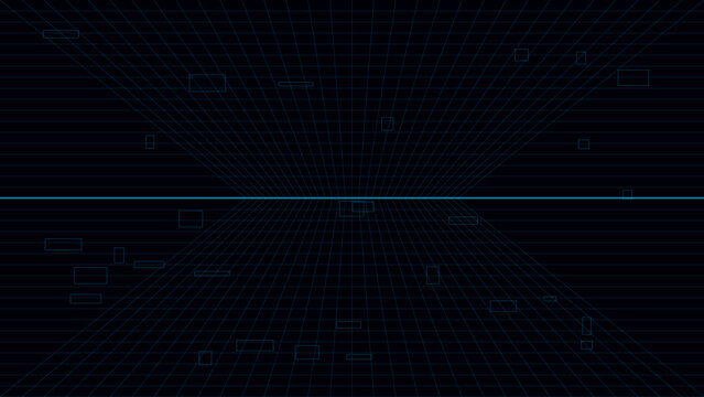 Abstract futuristic blue neon perspective grid background for technology, science fiction, and digital connectivity concepts
