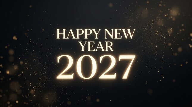 Happy New Year 2027 Elegant Gold Text on Black Background