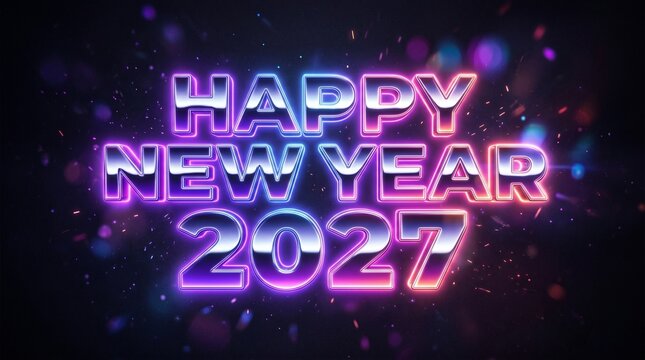 Happy New Year 2027 Retro Neon Text Background