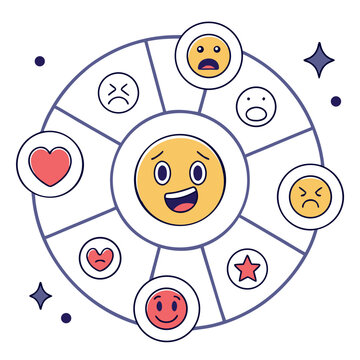 Abstract mental health map with character emojis.