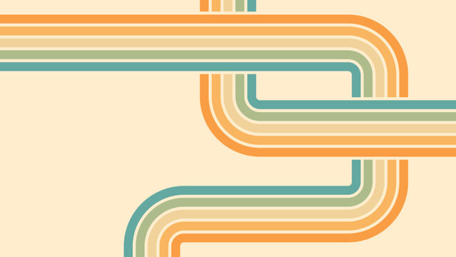 Abstract background of rainbow groovy Wavy Line design in 1970s Hippie Retro style. Vector pattern ready to use for cloth, textile, wrap and other.