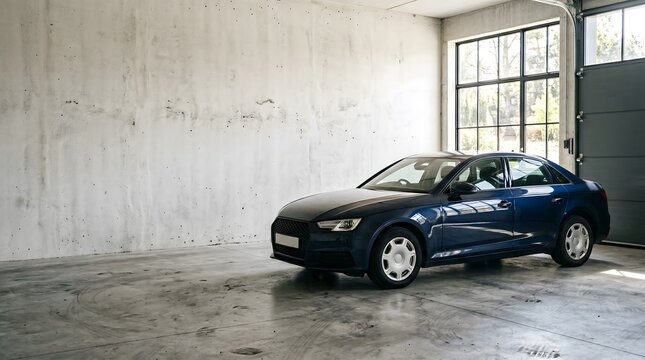 Car parked in empty garage representing financial responsibility, asset ownership and lifestyle expense