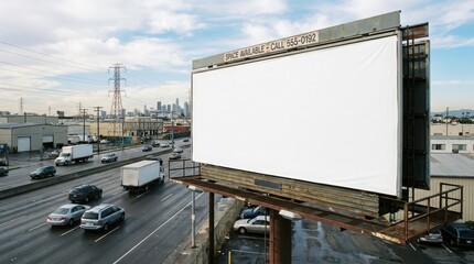 Obraz premium Large blank billboard awaiting content next to urban traffic