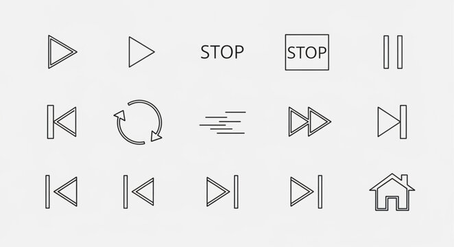 Collection of Hand Drawn Media Player Icons and Symbols.