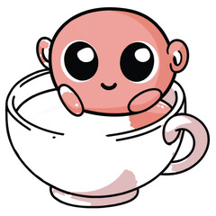 Fototapeta premium Cartoon baby in a teacup smiling.