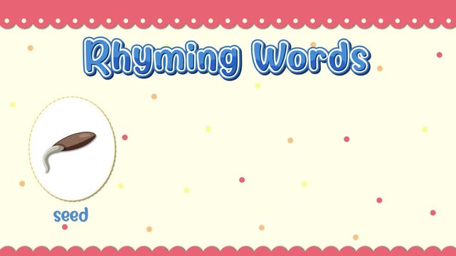 Educational Rhyming Words Animation with Seed Weed Reed and Breed