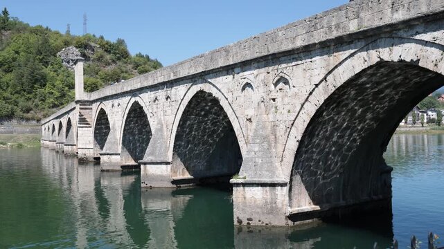 View of Mehmed Pasa Sokolovic Bridge in Visegrad, Bosnia and Herzegovina