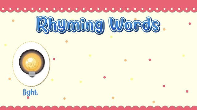 Educational Rhyming Words Animation with Light Kite Night and Flight
