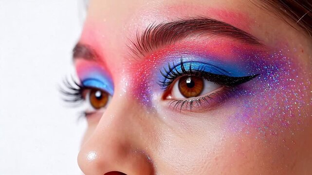 Closeup of colorful eye makeup