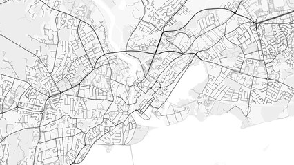 Obraz premium Galway City Map. Minimalist black and white line art poster for printing, wallpaper, wall art, and map resources for home and office decor