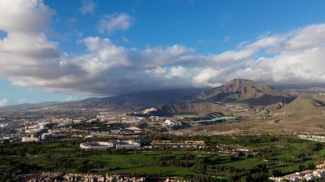 Panorama of the city of Los Cristianos and Las Americas, Tenerife, Spain, Aerial landscape