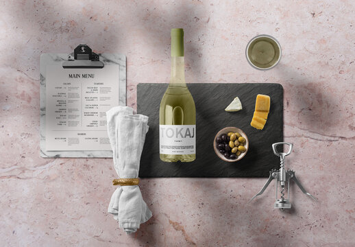 Simple Wine Bottle on Pad Mockup