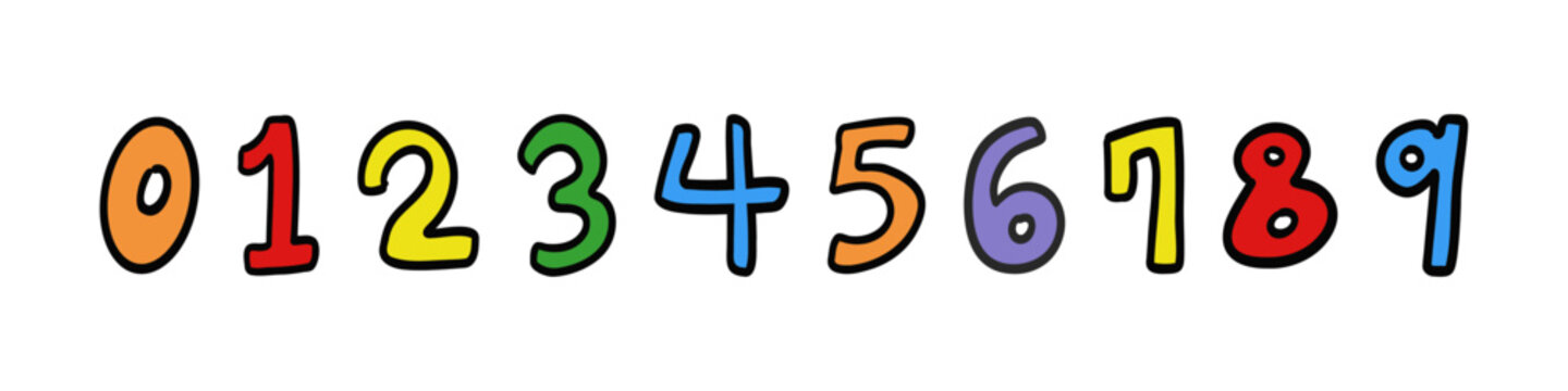 Colorful Cartoon Numbers 0-9 - Bright multicolored vector illustration of fun rounded digits. Ideal for children's education, learning materials, kids games, and math designs