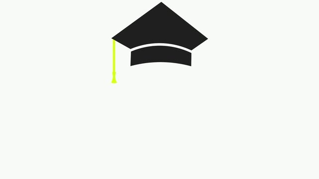 Graduation cap animation with congratulatory text. Graduation cap cartoon icon. Black screen background. 4k resolution.