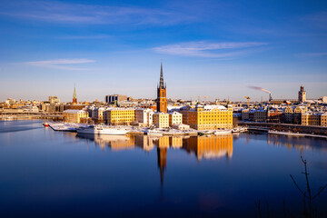 Fototapeta premium Beautiful winter cityscape at sunset. Stockholm. Sweden