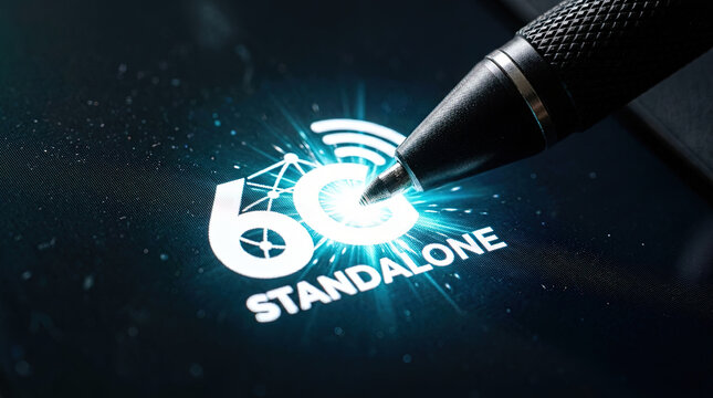 5g next generation connectivity glowing concept with stylus on dark digital screen