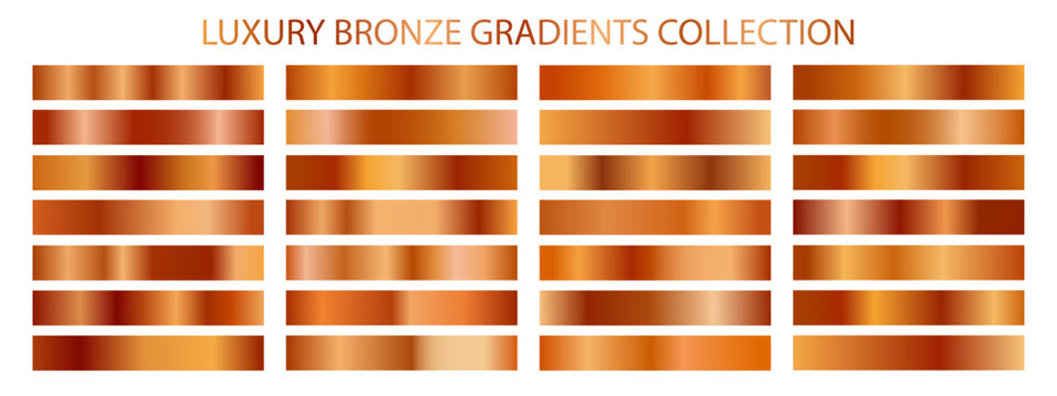 Collection of realistic bronze and copper metallic gradients