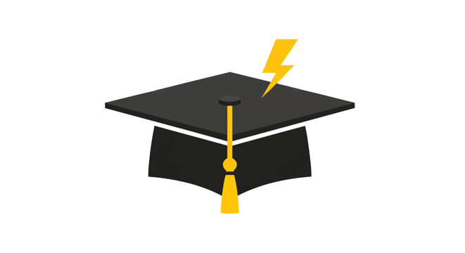 Graduation cap with lightning bolt symbolizing innovation