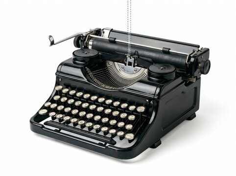 Vintage typewriter with round keys isolated on pure white background