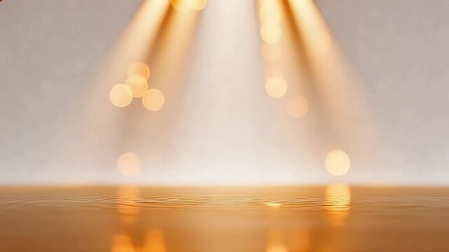 Spotlights on wooden floor with bokeh effect