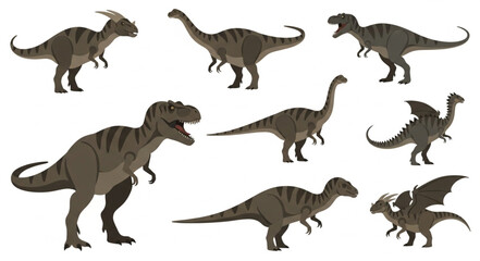 Collection of diverse dinosaur species isolated on white background. © Kurdi