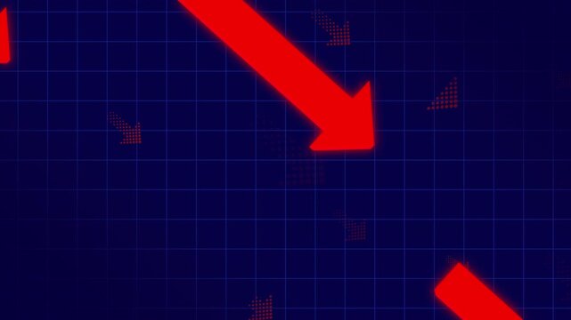 Falling Chart Red Down Arrow Animation Digital Grid Background Market Crash Financial Loss Economic Recession 4K Video
