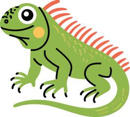 Obraz premium Cute cartoon green iguana illustration
