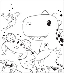 Naklejka premium Black and white pattern with aliens for coloring. Cute monsters friends. Coloring page with fantasy characters for children and adults. Coloring book anti-stress. Vector illustration EPS8