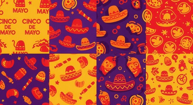 Vibrant Cinco de Mayo festive background with sombreros and maracas