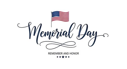 Memorial day calligraphy with american flag illustration