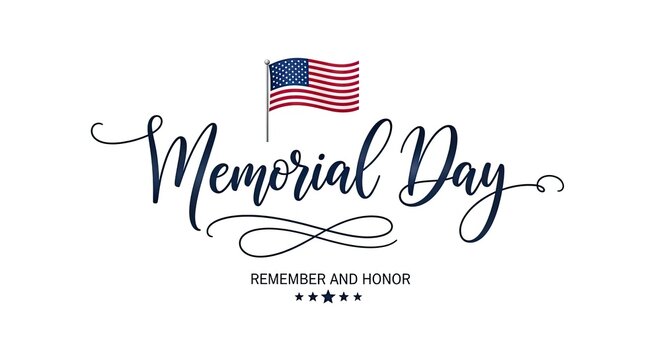 Memorial day calligraphy with american flag illustration