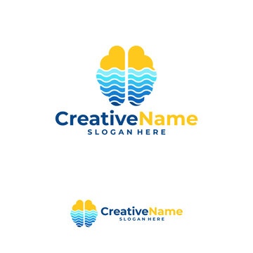PBrain water logo design vector template, Creative mind water logo concepts illustration